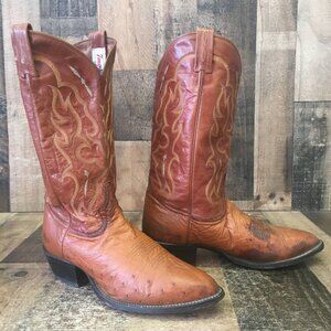 Tony Lama Vintage Brown Smooth Quill Ostrich  Cowboy Boots Mens 10.5 D